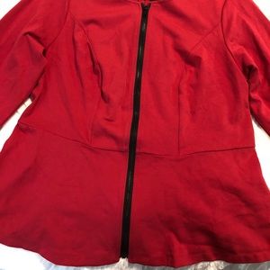 TORRID COLLARLESS PLUS SIZE RED PEPLUM JACKET